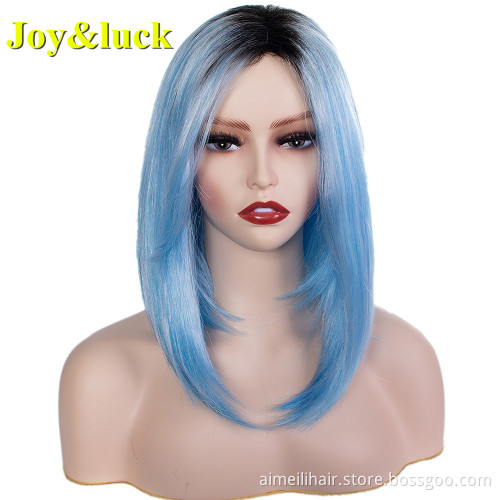 Ombre Brown Bob Wigs for Women Wholesale Prices Side Part Ladies Party Natural Straight Short Bob Cut Wig Synthetic Hair Wigs